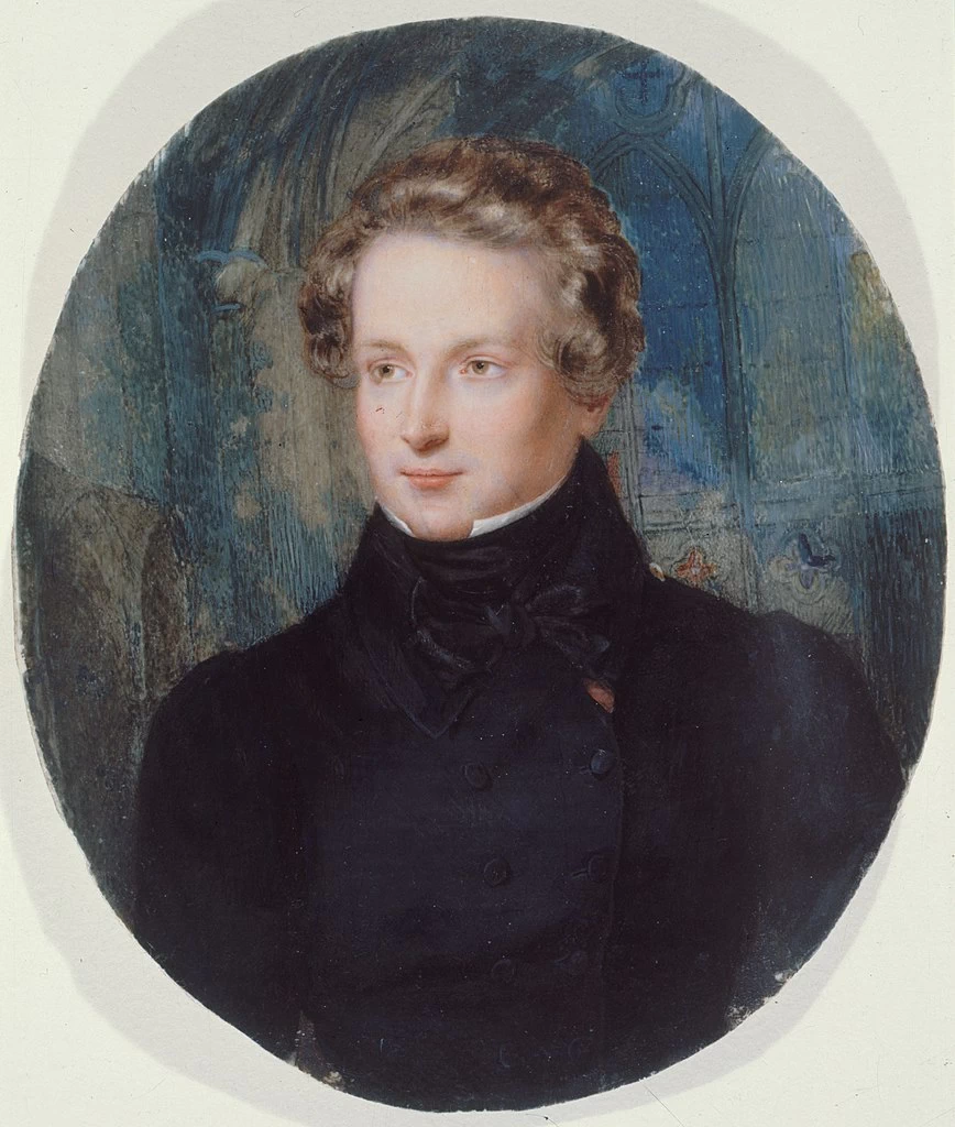 Jean Alaux - Ritratto di Victor Hugo sullo sfondo di Notre, Dame de Reims, Museo di Parigi